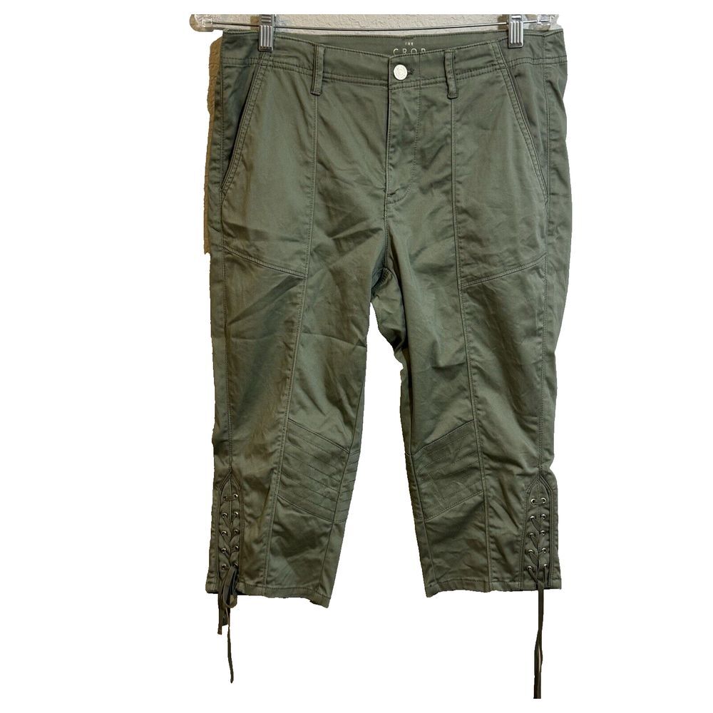 WHITE HOUSE BLACK‎ MARKET Cargo Pants Womens 8 Olive Green Cropped Tie Moto